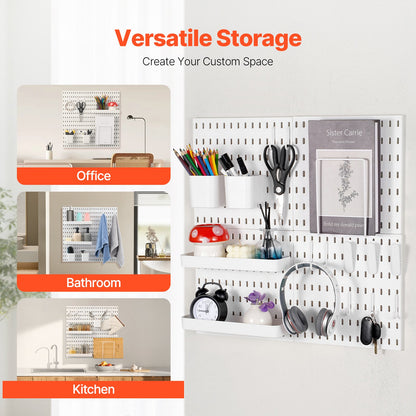 Pegboard Combination Kit 11 x 11" Plastic Pegboard 4 Panels for Home White