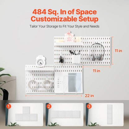 Pegboard Combination Kit 11 x 11" Plastic Pegboard 4 Panels for Home White