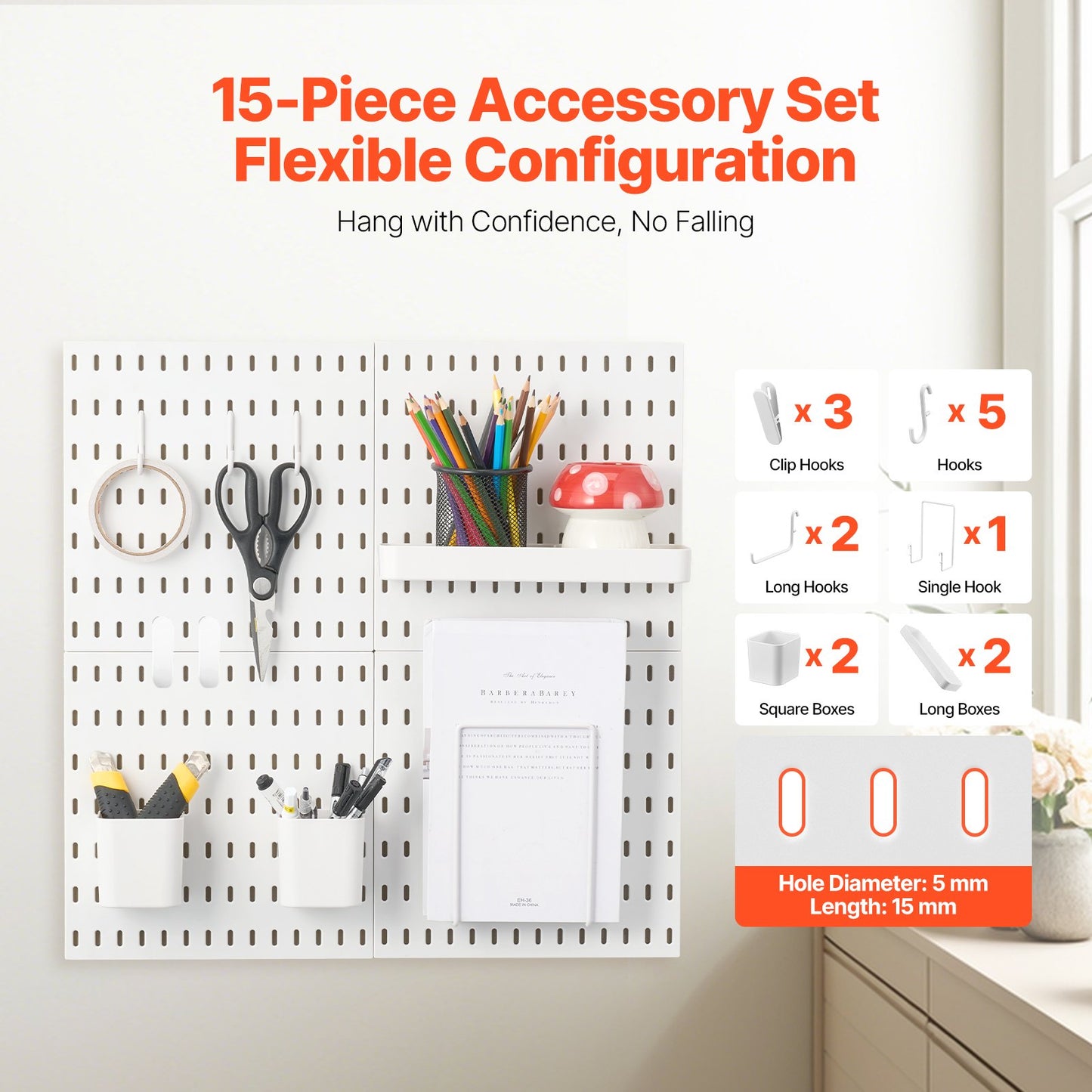 Pegboard Combination Kit 11 x 11" Plastic Pegboard 4 Panels for Home White
