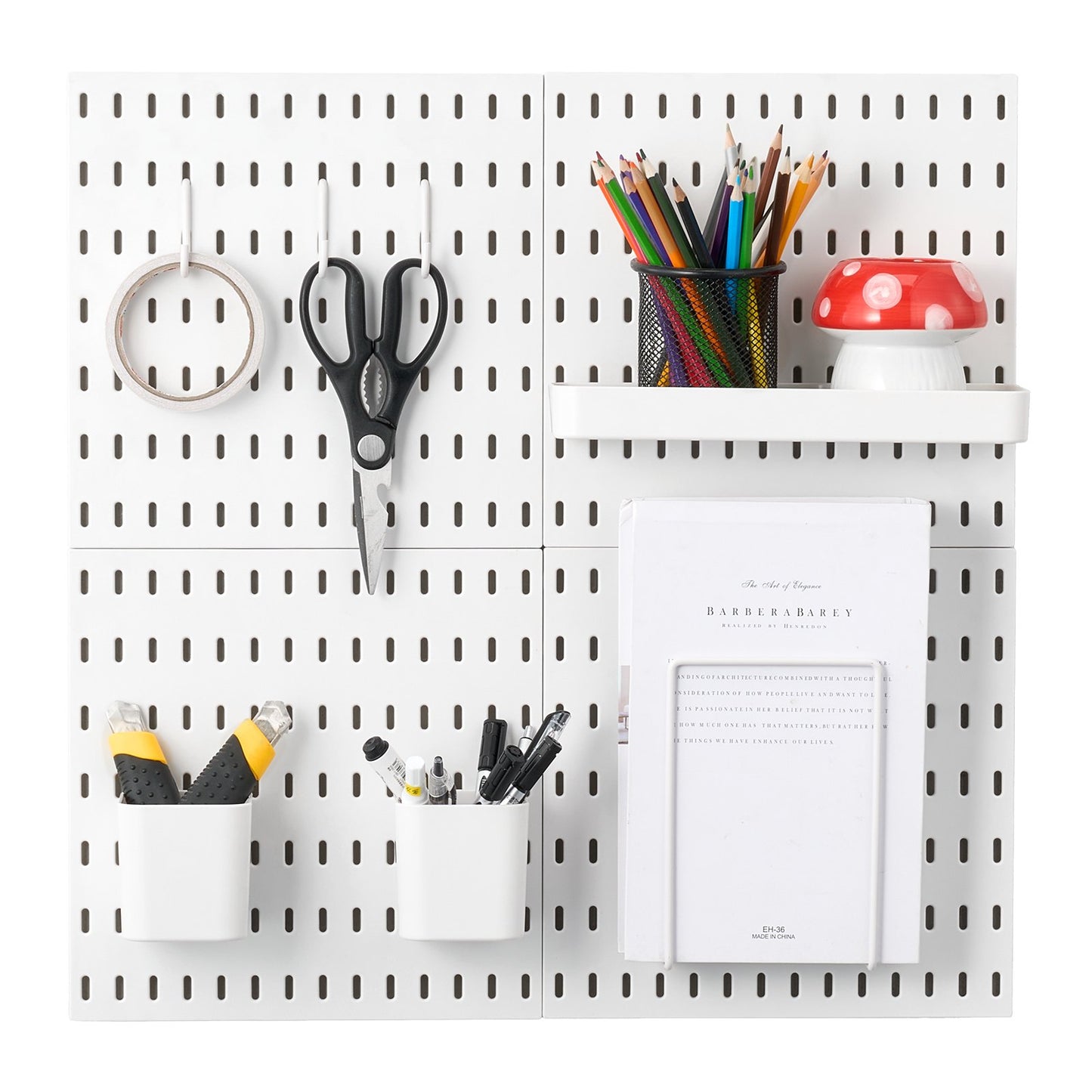 Pegboard Combination Kit 11 x 11" Plastic Pegboard 4 Panels for Home White