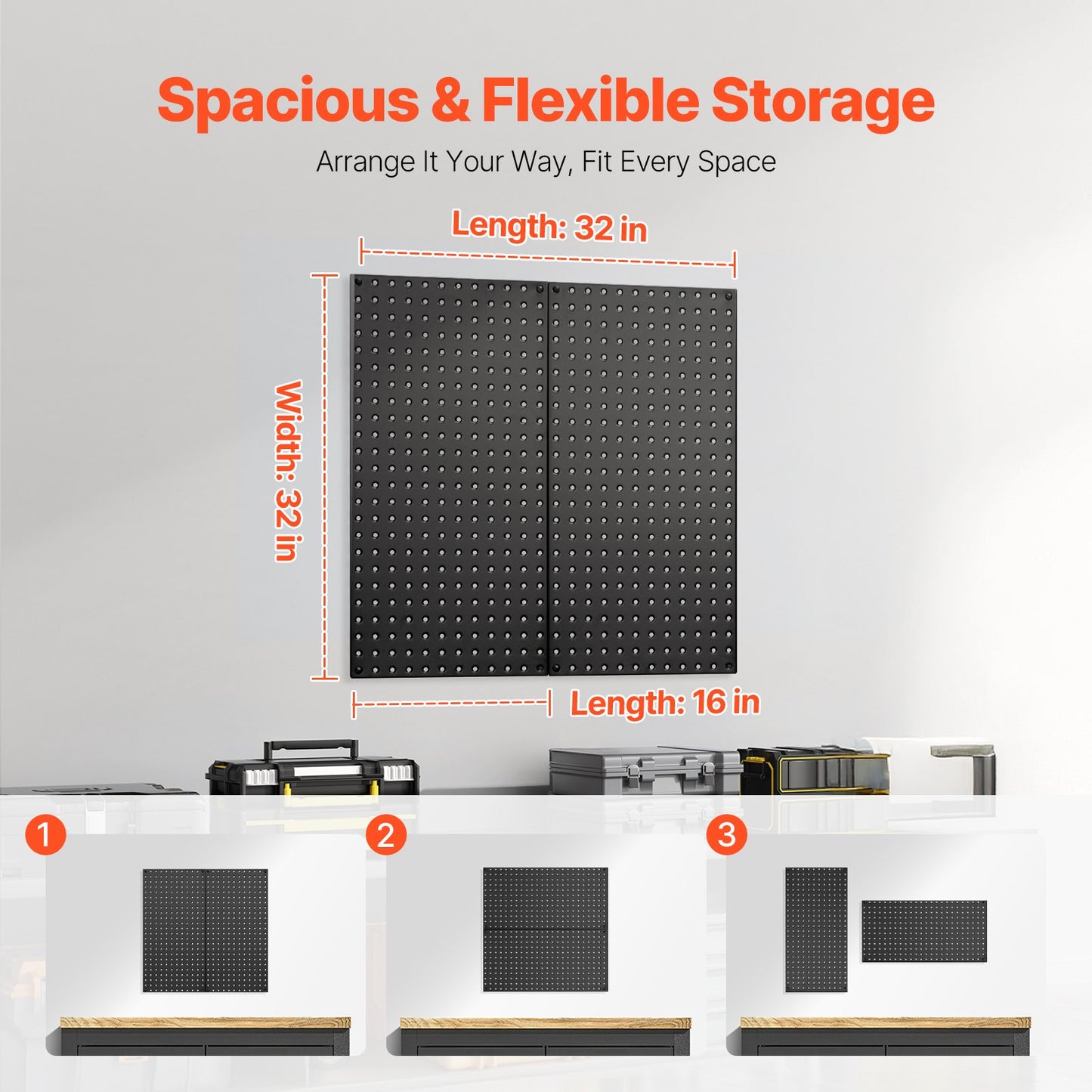 Metal Pegboard Paneler 2 paneler 32" x 16" Wall Organizer för Garage Tool