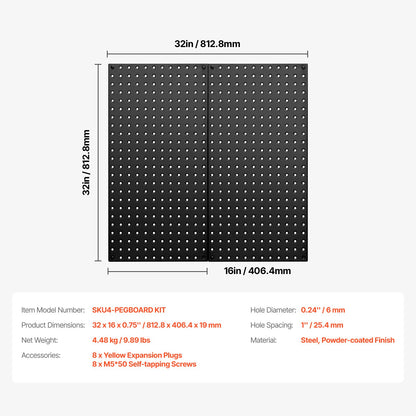 Metal Pegboard Paneler 2 paneler 32" x 16" Wall Organizer för Garage Tool