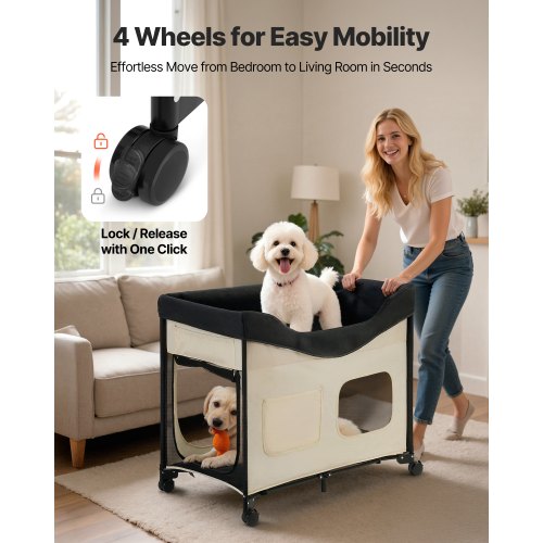 Elevated Lounge Pet Bed Hopfällbar våningssäng för hundar med hjul och sidoväskor L |  EU