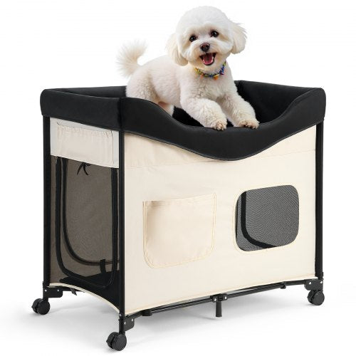 Elevated Lounge Pet Bed Hopfällbar våningssäng för hundar med hjul och sidoväskor L |  EU