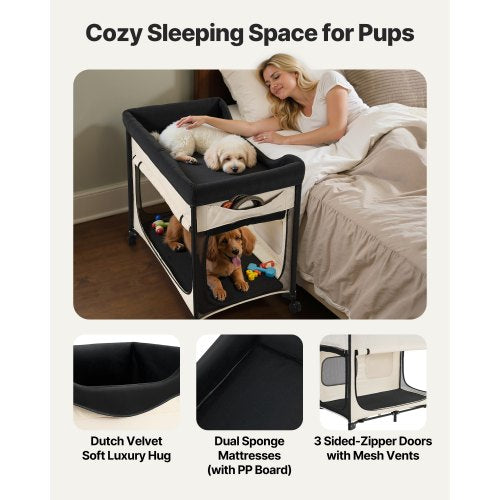 Elevated Lounge Pet Bed Hopfällbar våningssäng för hundar med hjul och sidoväskor XL |  EU