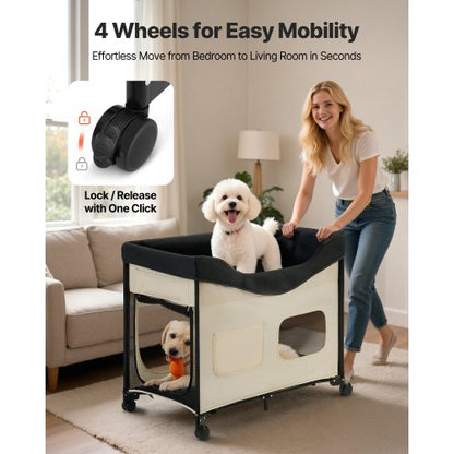 Elevated Lounge Pet Bed Hopfällbar våningssäng för hundar med hjul och sidoväskor XL |  EU