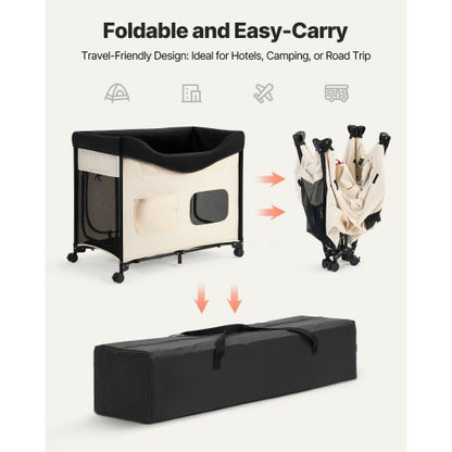 Elevated Lounge Pet Bed Hopfällbar våningssäng för hundar med hjul och sidoväskor XL |  EU