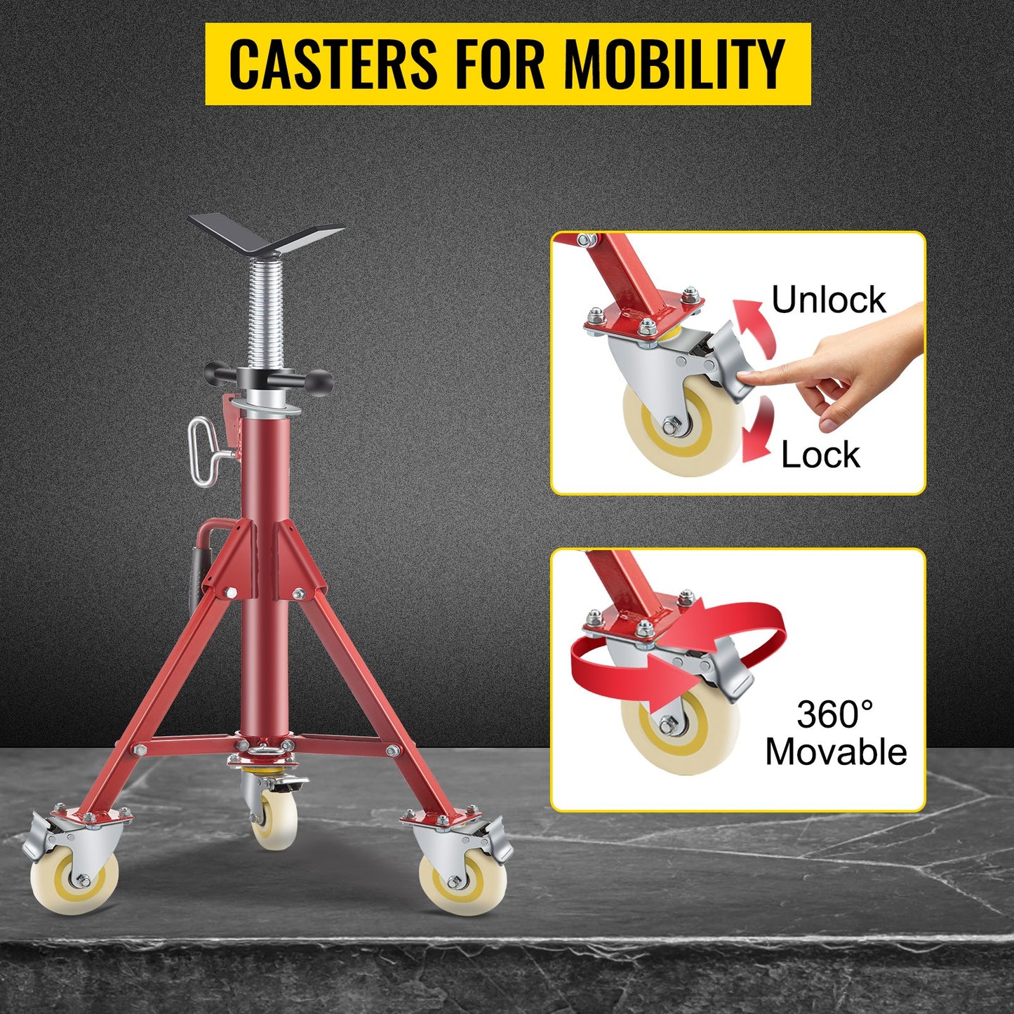 Pipe Stand, Pipe Jack Stand, V Head Pipe Stand Adjustable Height 28-52 Inch, Pipe Jack Stand with Wheels 882 LB, Foldable Portable Pipe Stands 1/8 to 12 Inch Pipe Support, Steel Jack Stand