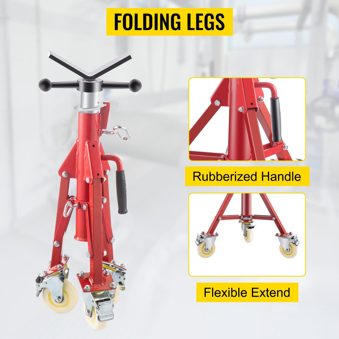 Pipe Stand, Pipe Jack Stand, V Head Pipe Stand Adjustable Height 28-52 Inch, Pipe Jack Stand with Wheels 882 LB, Foldable Portable Pipe Stands 1/8 to 12 Inch Pipe Support, Steel Jack Stand