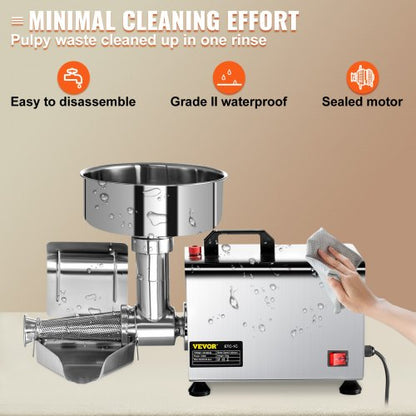 elektrisches Tomatensieb, 370 W, Tomatenmühle aus Edelstahl, Tomatensoßenmaschine, Tomatensoßenmaschine mit reinem Kupfermotor, 90–160 kg pro Stunde für Lebensmittelsieb und Soßenmaschine | EU