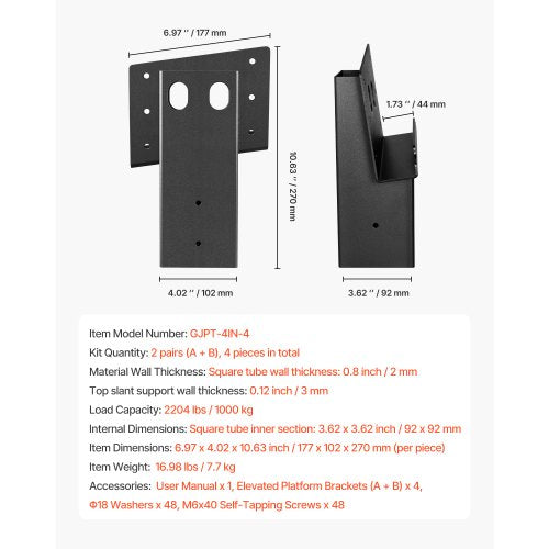 Sammansatta Vinkelplattformsfästen Passar 3,5x3,5 tum/88,9x88,9 mm Virke 4 st