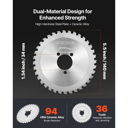 armeringsskärblad ersätter elektrisk armeringssåg, 36 tänder höghård värmebehandlat stål med cermetspets, snabb jämn för aluminium, kopparrör, spindel 34 mm/1-11/32 tum |  EU