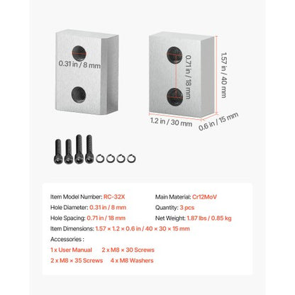 Armeringsskärblad, 6 st. reservkäftblad för 1-1/4 tum 32 mm #10 elektrisk armeringsskärare, dubbelsidig, CR12MOV höghårdhetsstål, snabb och effektiv med skruvar och fjäderbricka |  EU
