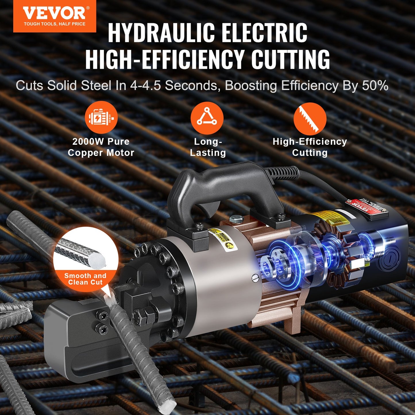 2000W elektrisk hydraulisk armeringsskär som skär upp till 1,1 tum 5-28 mm