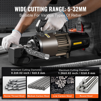 2300W elektrisk hydraulisk armeringsskär som skär upp till 1,26 tum 5-32 mm