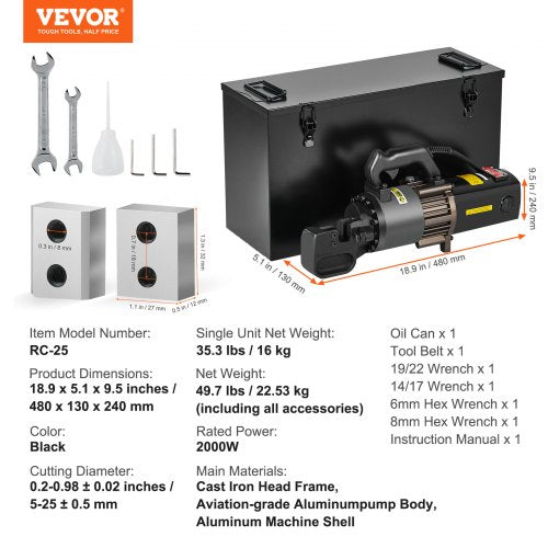 2000W elektrisk hydraulisk armeringsskär som skär upp till 1 tum #8 4-25 mm |  EU