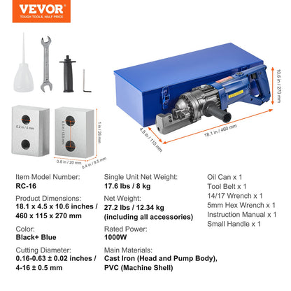 1000W elektrisk hydraulisk armeringsjärnsskärare upp till 5/8 tum (4-16 mm) #5 armeringsjärn