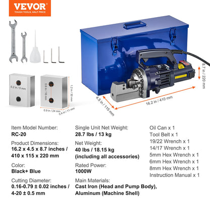 1000W elektrisk hydraulisk armeringsjärnsskärare upp till 3/4 tum #6 (4-20 mm) armeringsjärn