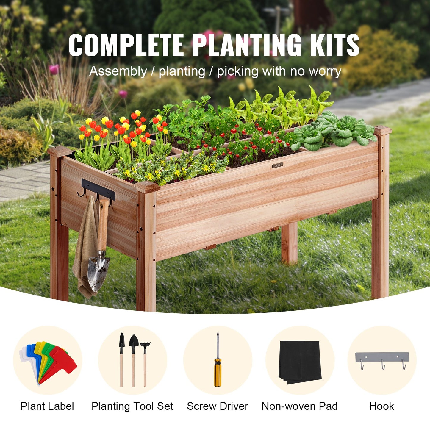 Garden bed with raised planter box 47.2x22.8x30" Flower vegetable herb