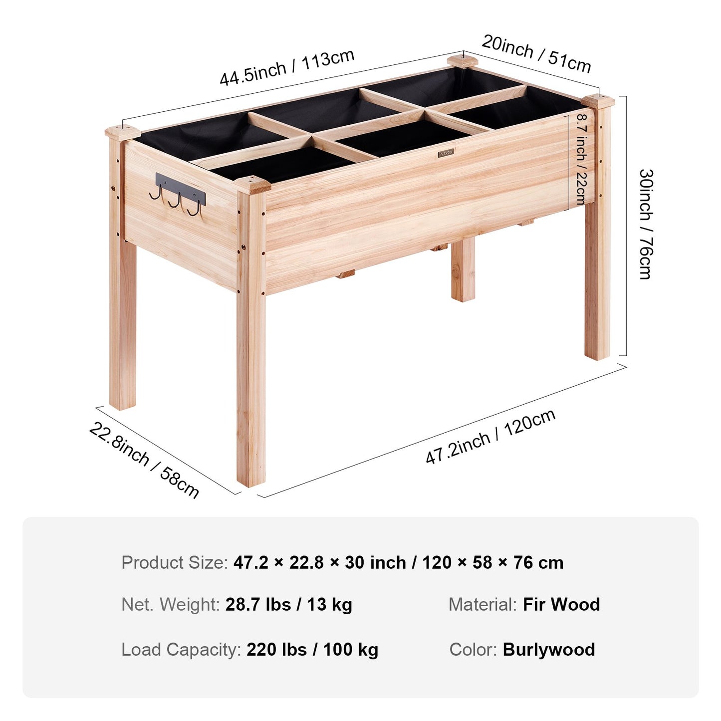 Garden bed with raised planter box 47.2x22.8x30" Flower vegetable herb