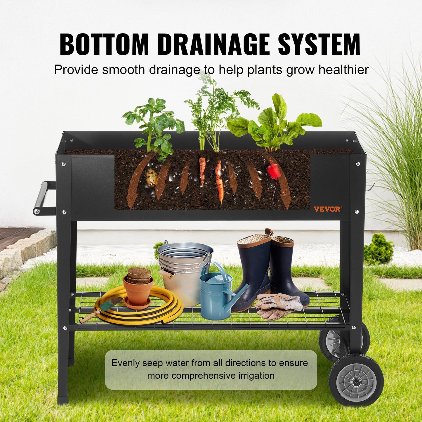 Raised Garden Bed, 42.5 x 19.5 x 31.5 Inch Galvanized Metal Planter Box, Elevated Outdoor Planter Boxes with Legs, for Growing Flowers/Vegetables/Herbs in Backyard/Garden/Patio/Balcony, Black