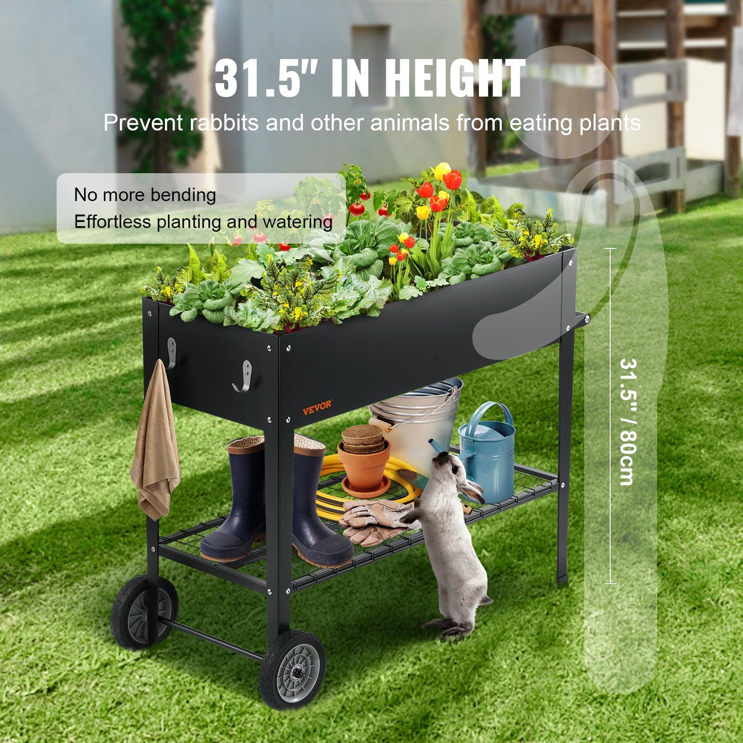 Raised Garden Bed, 42.5 x 19.5 x 31.5 Inch Galvanized Metal Planter Box, Elevated Outdoor Planter Boxes with Legs, for Growing Flowers/Vegetables/Herbs in Backyard/Garden/Patio/Balcony, Black