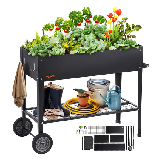Raised Garden Bed, 42.5 x 19.5 x 31.5 Inch Galvanized Metal Planter Box, Elevated Outdoor Planter Boxes with Legs, for Growing Flowers/Vegetables/Herbs in Backyard/Garden/Patio/Balcony, Black