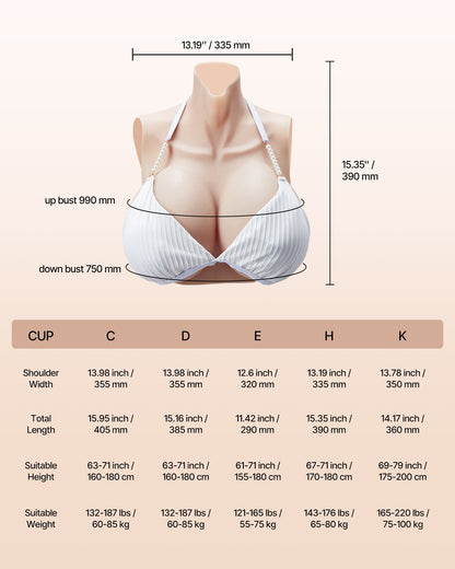 Silicone Breast Forms H-Cup High Neck Fake Breasts for Cosplay Drag Queen