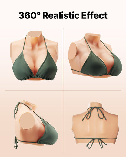 Silicone Breast Plate E-Cup High Neck Fake Breasts for Cosplay Drag Queen