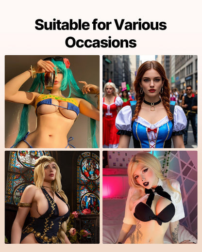 Silicone Breast D-Cup High Neck Fake Boobs for Cosplay Drag Queen