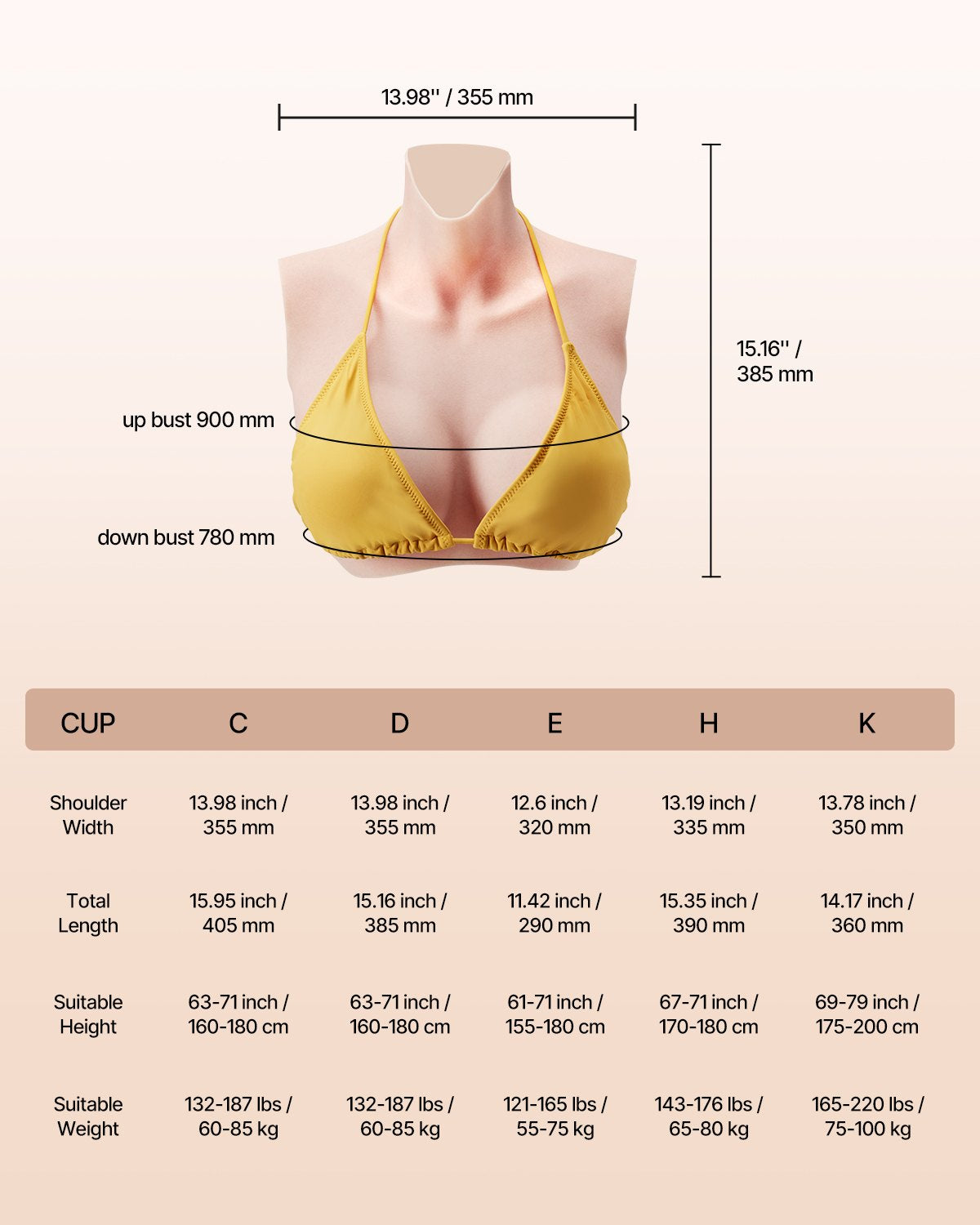 Silicone Breast D-Cup High Neck Fake Boobs for Cosplay Drag Queen