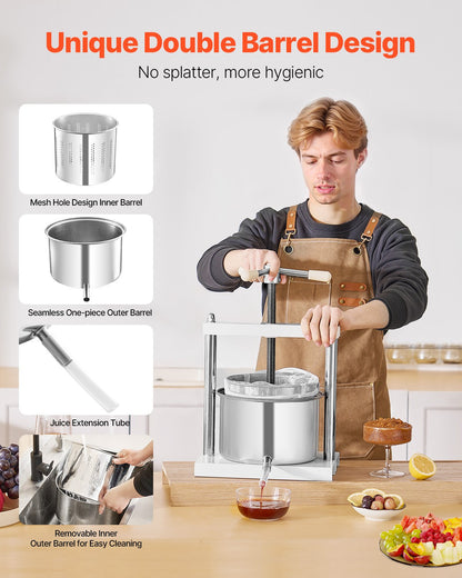 Fruit Wine Press Manual Press for Winemaking 1.45 Gal/5L Stainless Steel