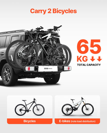 Bicycle carrier for 2 bicycles foldable bicycle carrier with towbar Fits 5 cm receiver