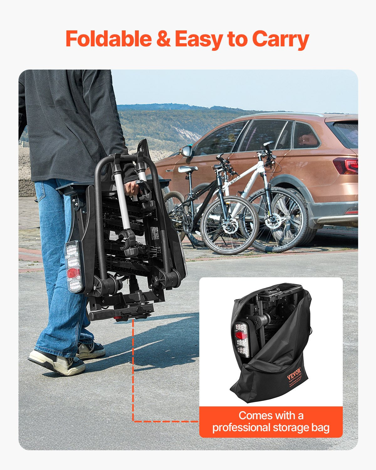 Bicycle carrier for 2 bicycles foldable bicycle carrier with towbar Fits 5 cm receiver