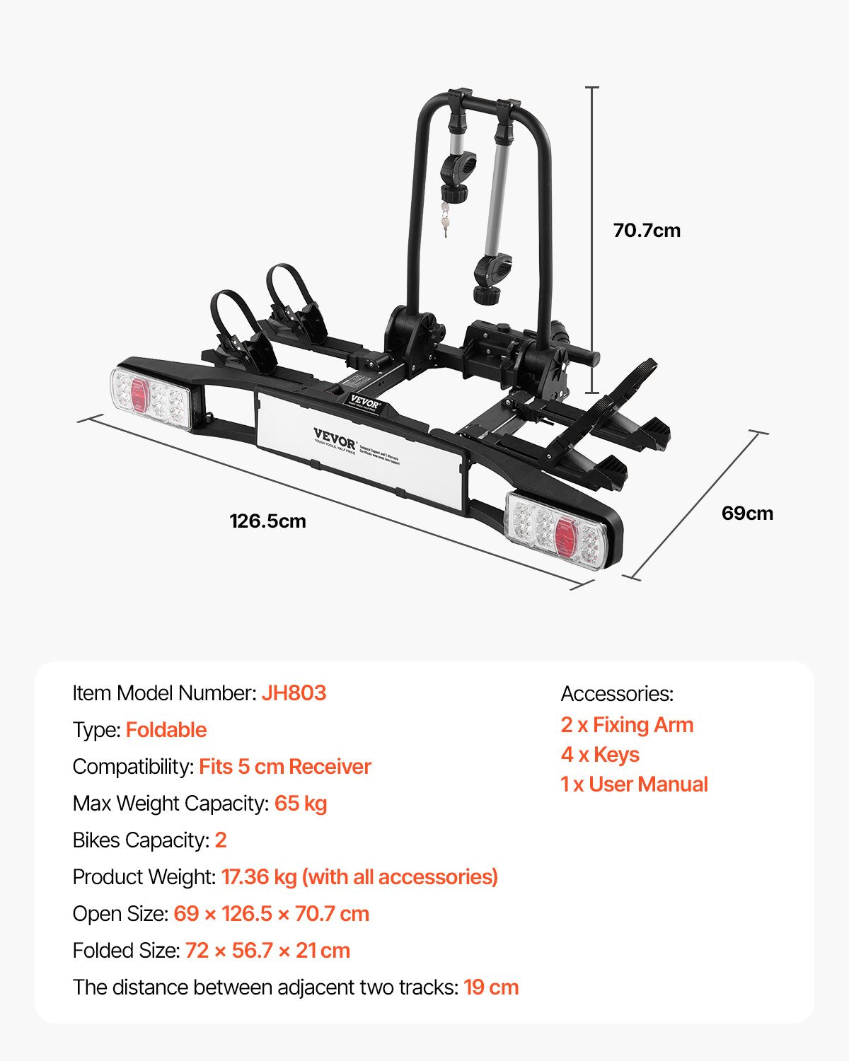 Bicycle carrier for 2 bicycles foldable bicycle carrier with towbar Fits 5 cm receiver