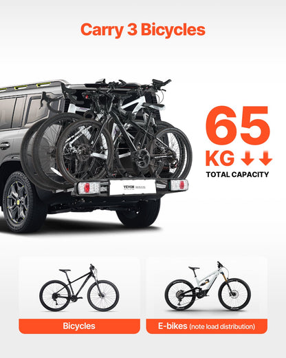 Bike holder for 3 bikes Lockable towbar Bike holder Fits 5 cm receiver