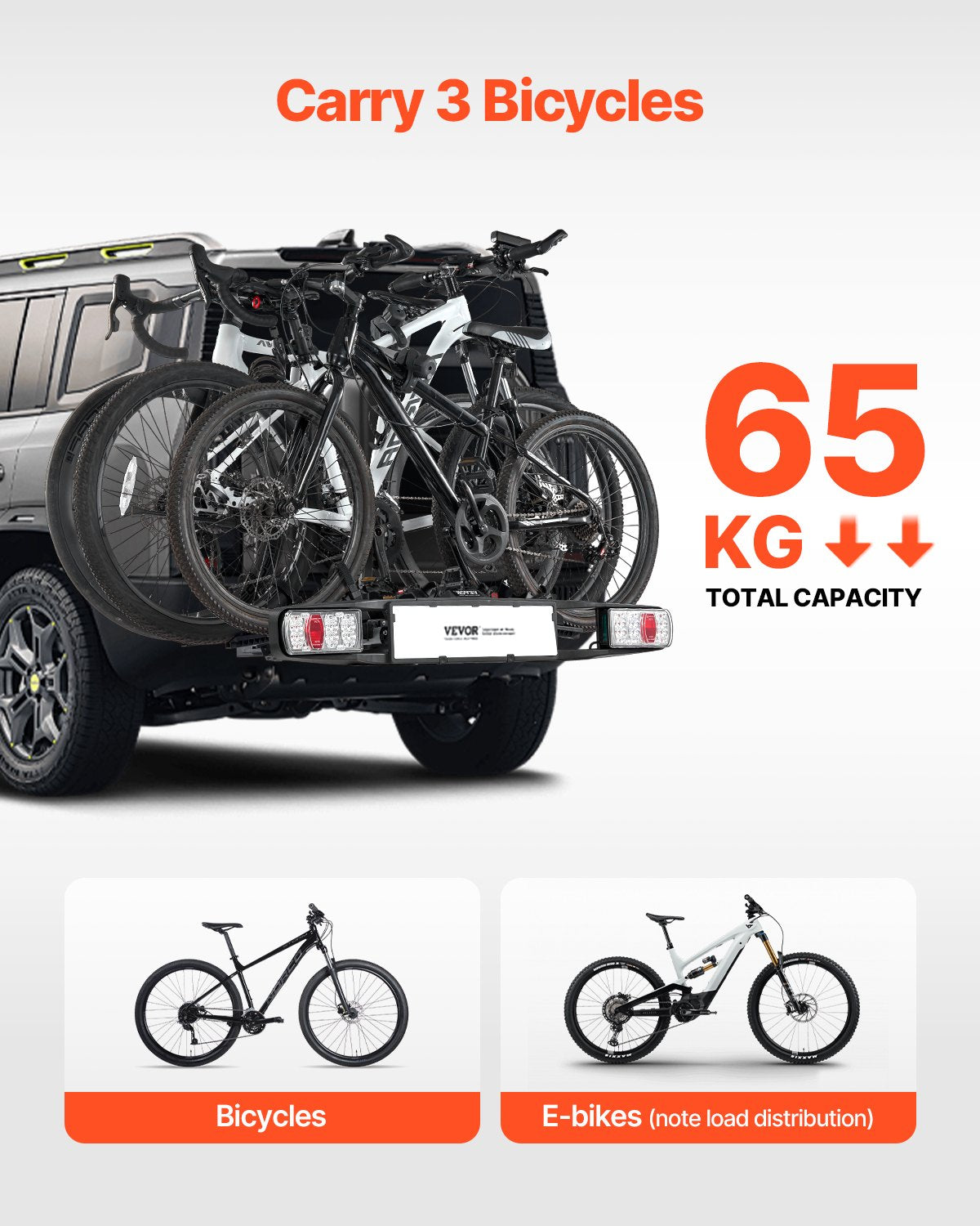 Bicycle carrier for 3 bicycles Foldable bicycle carrier for couplings Fits 5 cm receivers