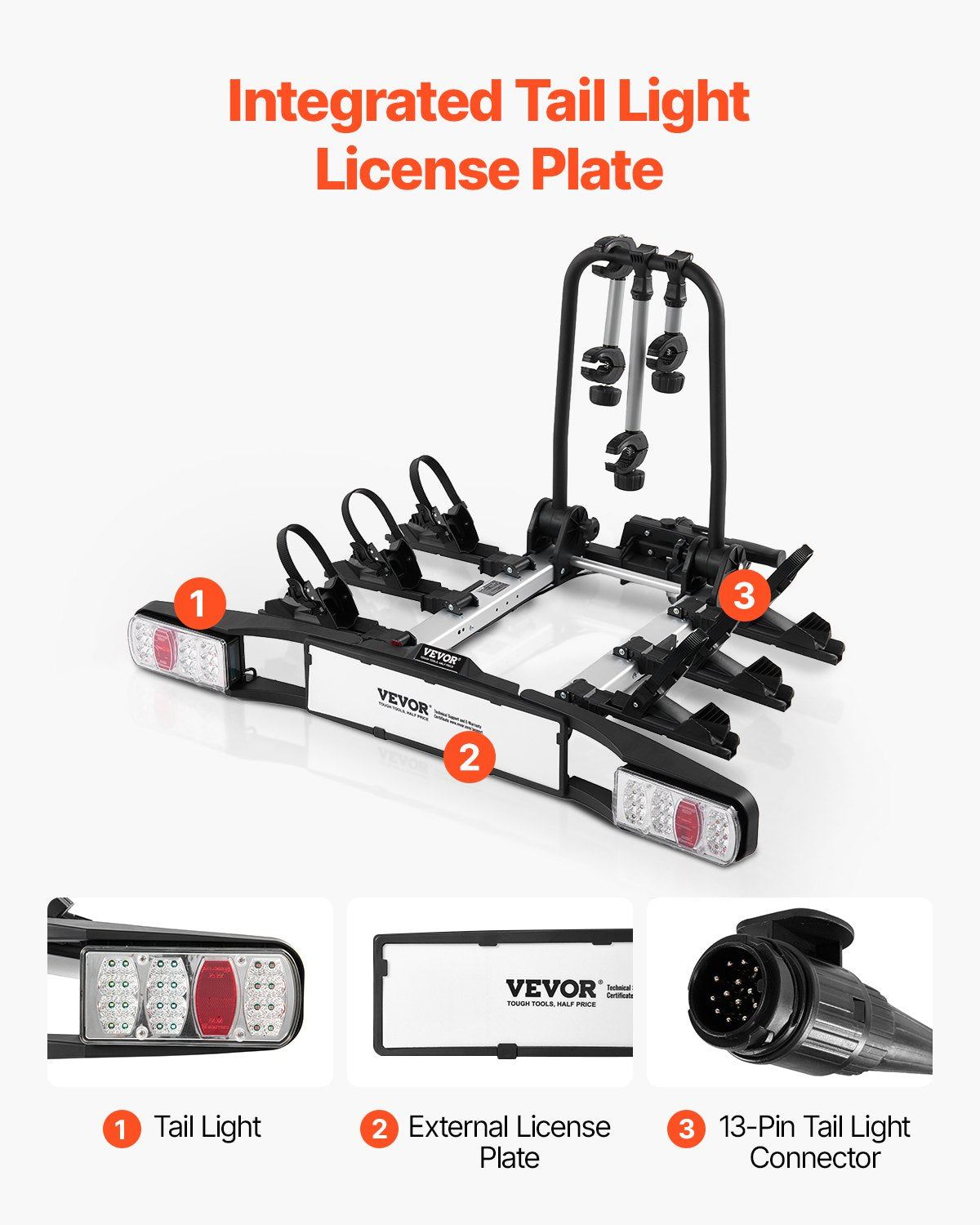 Bicycle carrier for 3 bicycles Foldable bicycle carrier for couplings Fits 5 cm receivers