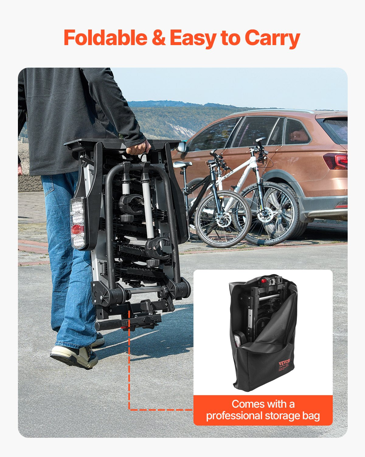 Bicycle carrier for 3 bicycles Foldable bicycle carrier for couplings Fits 5 cm receivers