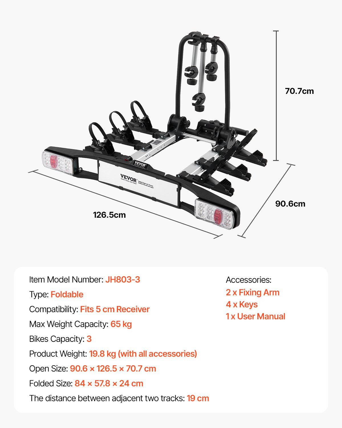 Bicycle carrier for 3 bicycles Foldable bicycle carrier for couplings Fits 5 cm receivers