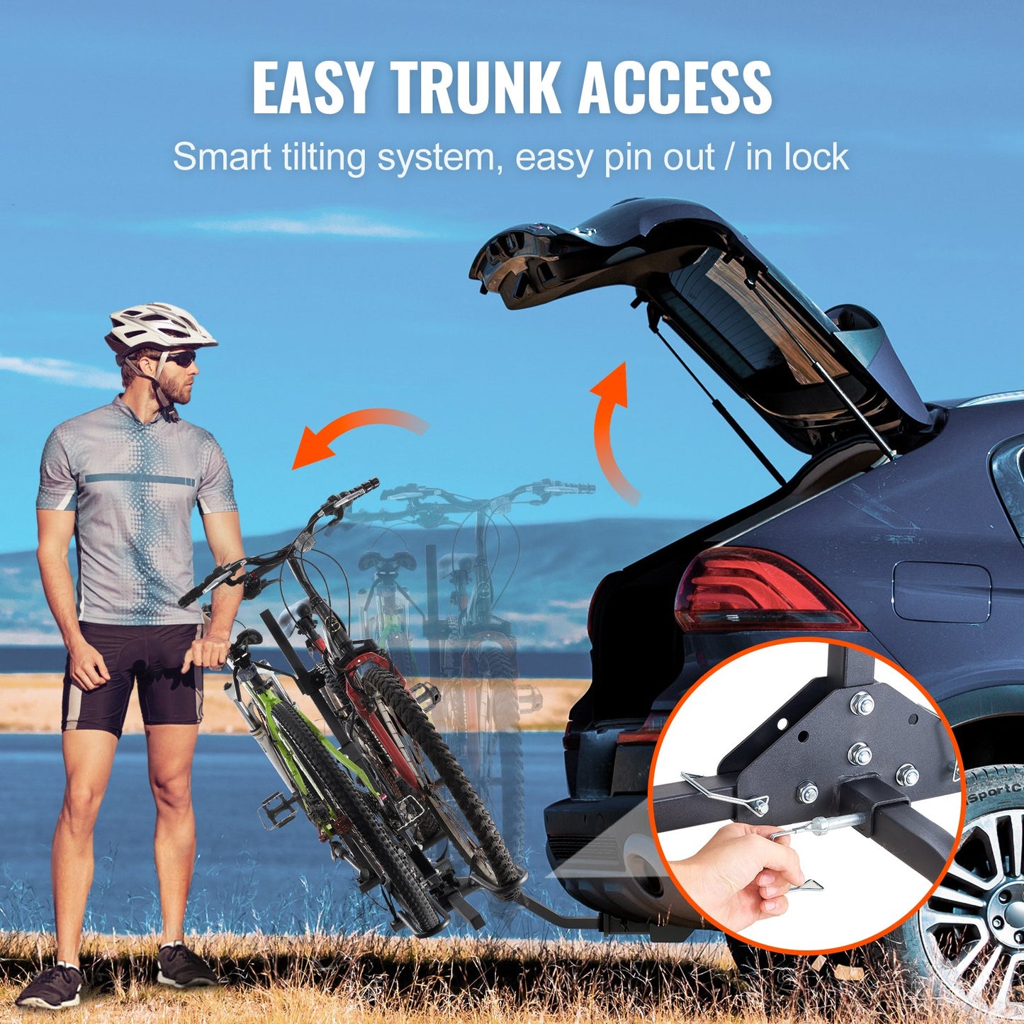 Hitch Mount Bike Rack, 2-Bike Platform Style, 80 LBS Max Capacity Bike Rack Hitch for 1.25-/2-Inch Receiver, Titling and Folding Bike Rack with Tires up to 2.4" Wide, for Car, SUV, Truck, RV, Rectangular Interface