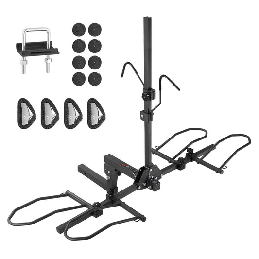 Hitch Mount Cykelhållare, 2-Bike Platform Style, 160 LBS Max kapacitet Cykelställ Hitch för 2-tums mottagare, titling och hopfällbar cykelhållare med däck upp till 5" breda, för bil, SUV, lastbil, husbil, rektangulärt gränssnitt