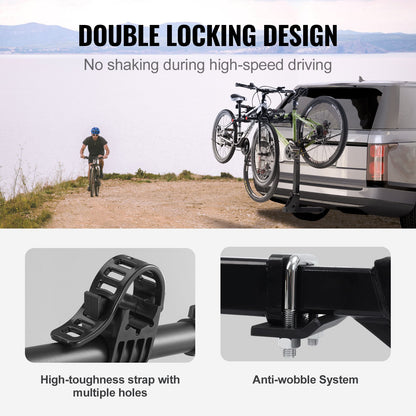 Hitch Mount Bike Rack, 4-Bike Rack, 150 LBS Bike Rack Hitch for 2-Inch Receiver, Titling and Folding Bike Rack with No-Wobble U-Bolt and Strap, for Car, SUV, Truck, RV, Rectangular Interface