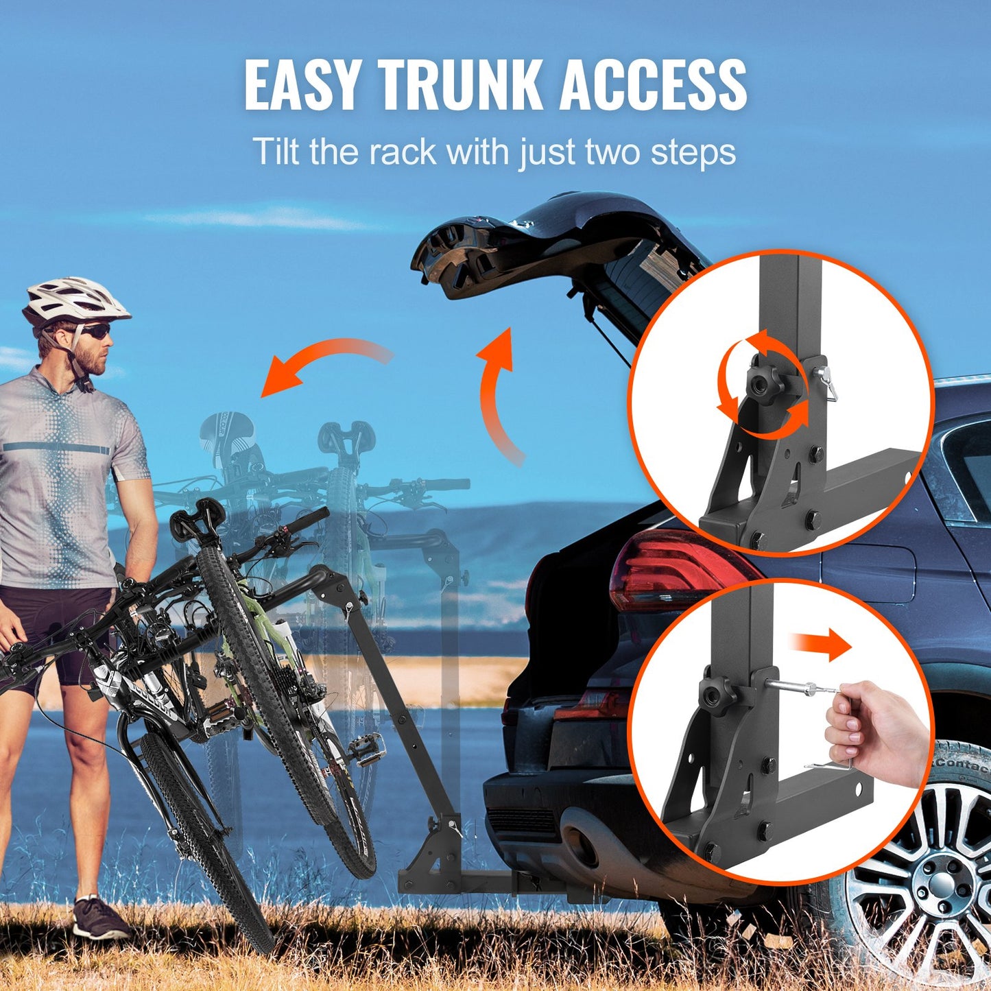 Hitch Mount Bike Rack, 4-Bike Rack, 150 LBS Bike Rack Hitch for 2-Inch Receiver, Titling and Folding Bike Rack with No-Wobble U-Bolt and Strap, for Car, SUV, Truck, RV, Rectangular Interface