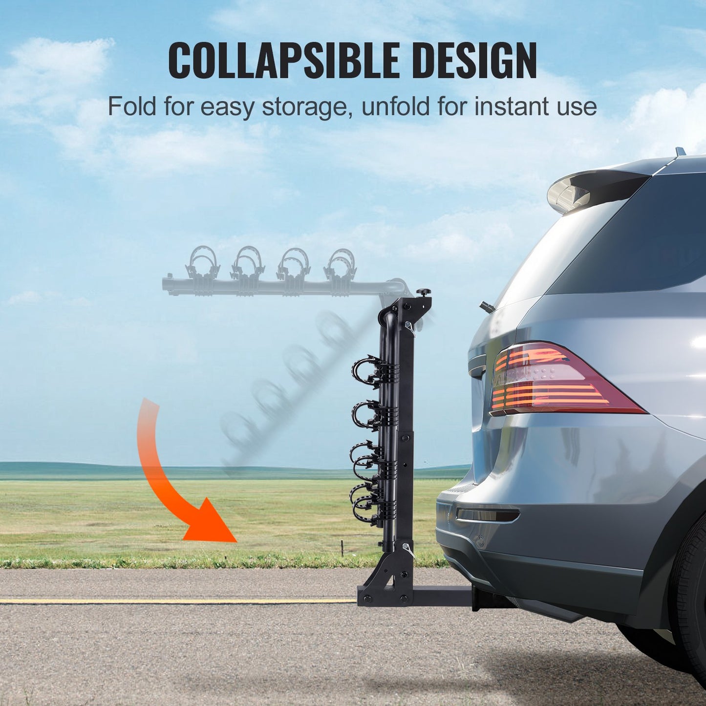 Hitch Mount Bike Rack, 4-Bike Rack, 150 LBS Bike Rack Hitch for 2-Inch Receiver, Titling and Folding Bike Rack with No-Wobble U-Bolt and Strap, for Car, SUV, Truck, RV, Rectangular Interface