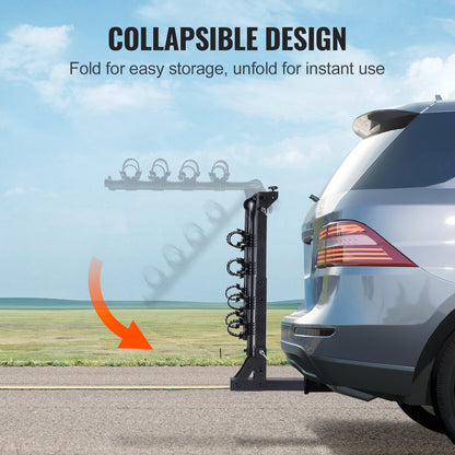 Hitch Mount Bike Rack, 4-Bike Rack, 150 LBS Bike Rack Hitch for 2-Inch Receiver, Titling and Folding Bike Rack with No-Wobble U-Bolt and Strap, for Car, SUV, Truck, RV, Rectangular Interface