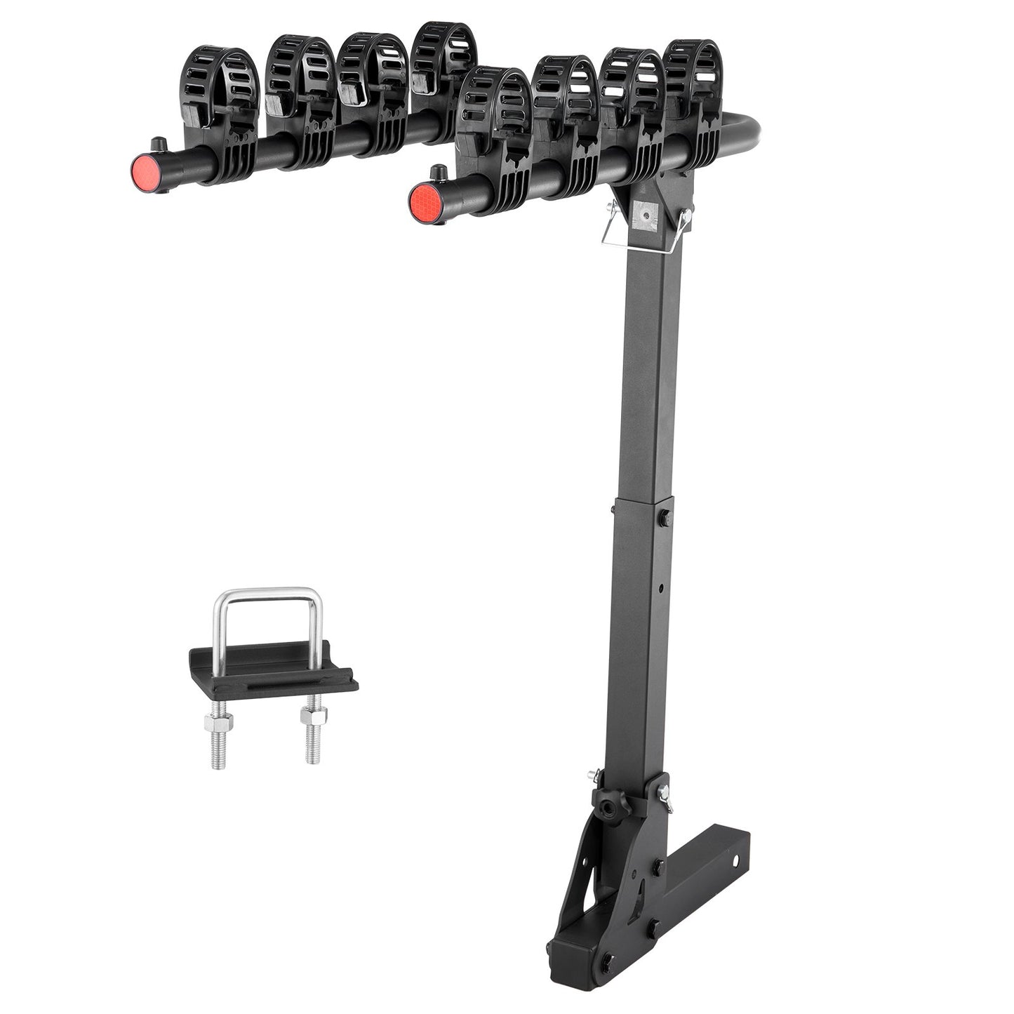 Hitch Mount Bike Rack, 4-Bike Rack, 150 LBS Bike Rack Hitch for 2-Inch Receiver, Titling and Folding Bike Rack with No-Wobble U-Bolt and Strap, for Car, SUV, Truck, RV, Rectangular Interface