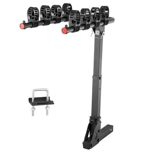 Hitch Mount Bike Rack, 4-Bike Rack, 150 LBS Bike Rack Hitch for 2-Inch Receiver, Titling and Folding Bike Rack with No-Wobble U-Bolt and Strap, for Car, SUV, Truck, RV, Rectangular Interface