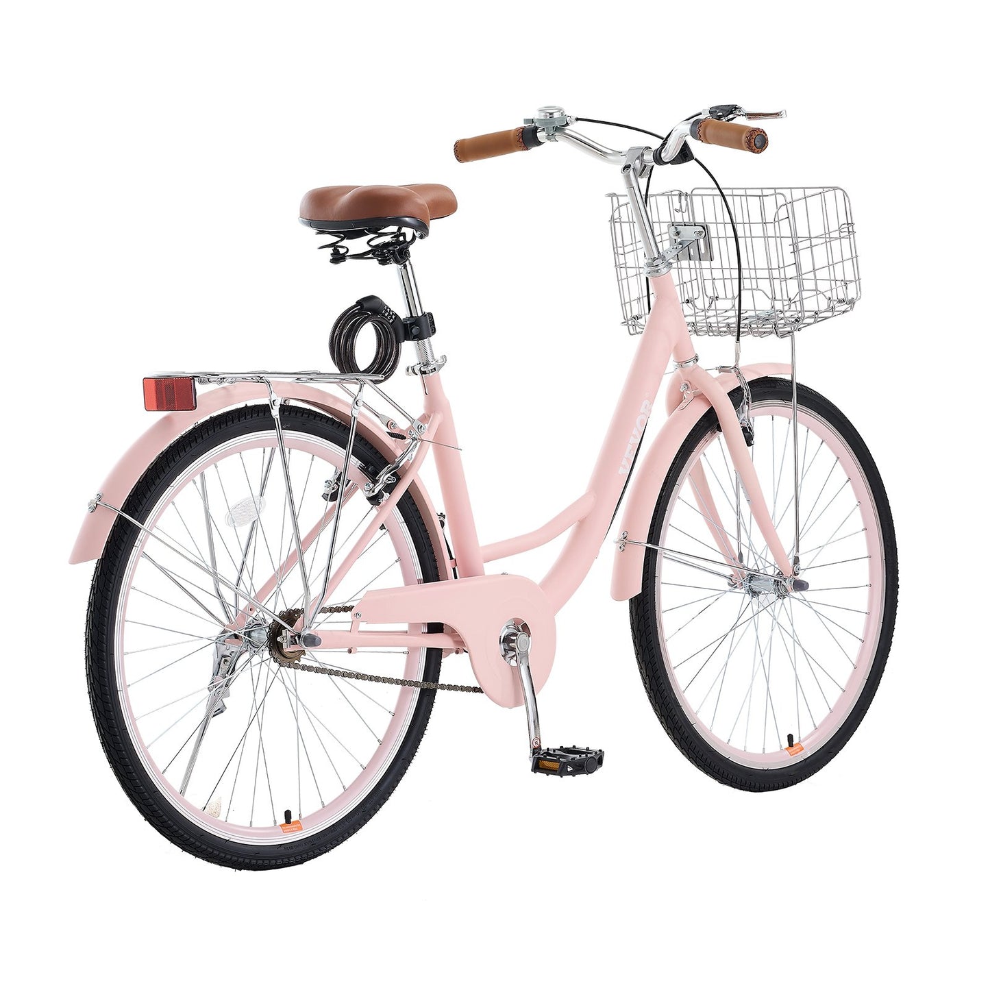 26 Inch Cruiser Bike 1-Speed Pink Beach Cruiser Bike with Basket