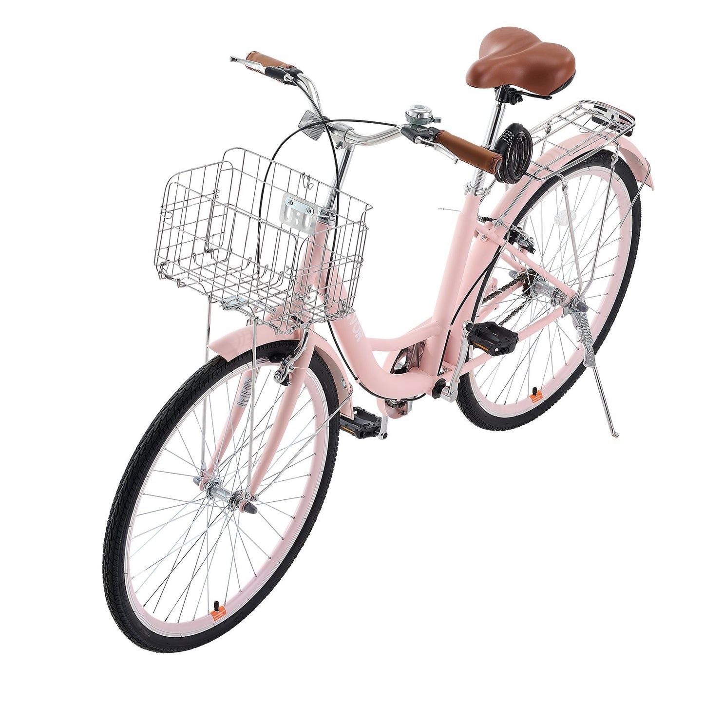 26 Inch Cruiser Bike 1-Speed Pink Beach Cruiser Bike with Basket